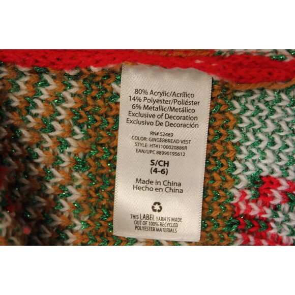 Holiday Time Christmas Long Cardigan Vest Embroidered Red Green Bells Sz S - Picture 10 of 10